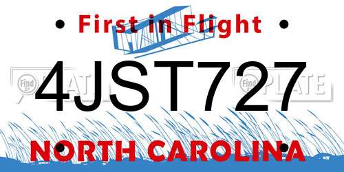 4JST727 North Carolina License Plate