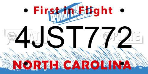 4JST772 North Carolina License Plate