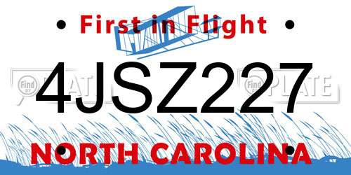 4JSZ227 North Carolina License Plate