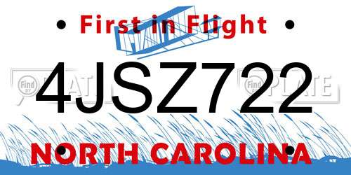 4JSZ722 North Carolina License Plate