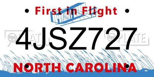 4JSZ727 North Carolina License Plate
