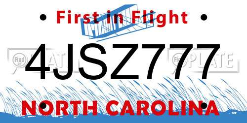 4JSZ777 North Carolina License Plate