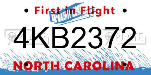 4KB2372 North Carolina License Plate