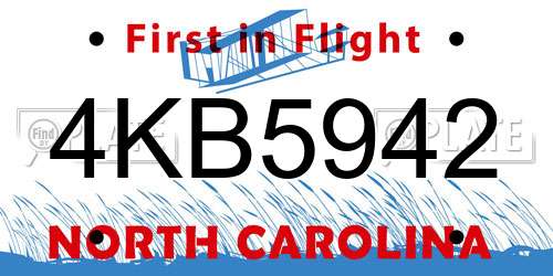 4KB5942 North Carolina License Plate