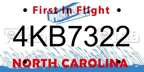 4KB7322 North Carolina License Plate