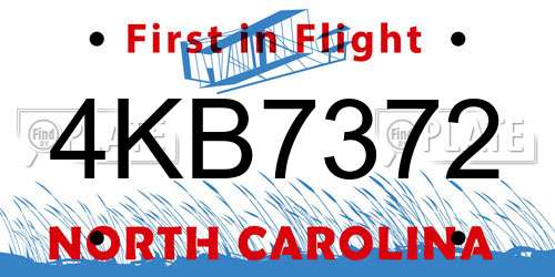 4KB7372 North Carolina License Plate