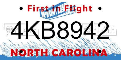 4KB8942 North Carolina License Plate