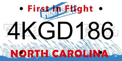 4KGD186 North Carolina License Plate