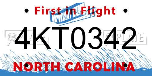 4KT0342 North Carolina License Plate