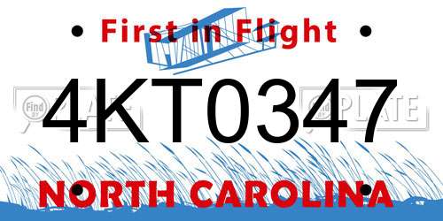 4KT0347 North Carolina License Plate