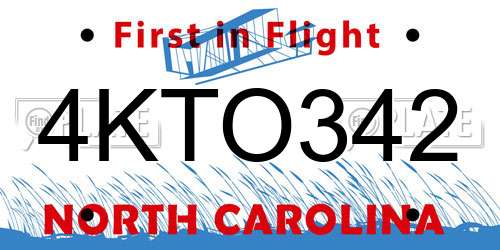 4KTO342 North Carolina License Plate