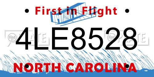 4LE8528 North Carolina License Plate