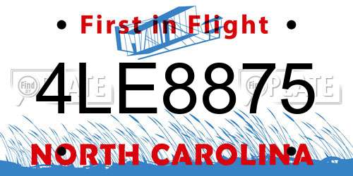 4LE8875 North Carolina License Plate