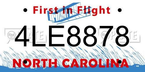 4LE8878 North Carolina License Plate