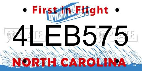 4LEB575 North Carolina License Plate