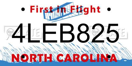 4LEB825 North Carolina License Plate