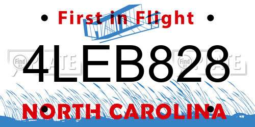 4LEB828 North Carolina License Plate