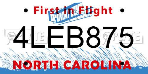 4LEB875 North Carolina License Plate