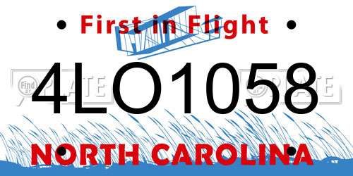 4LO1058 North Carolina License Plate
