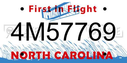 4M57769 North Carolina License Plate