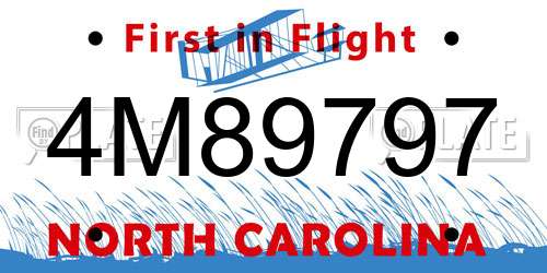 4M89797 North Carolina License Plate
