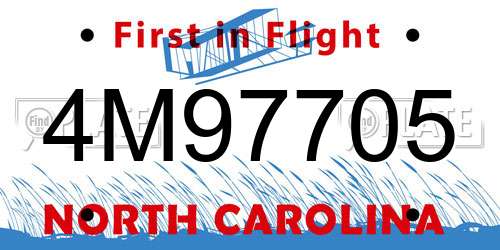 4M97705 North Carolina License Plate