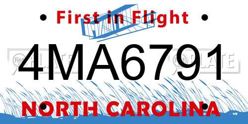 4MA6791 North Carolina License Plate