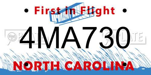 4MA730 North Carolina License Plate
