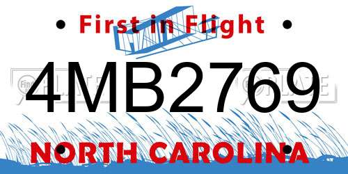 4MB2769 North Carolina License Plate