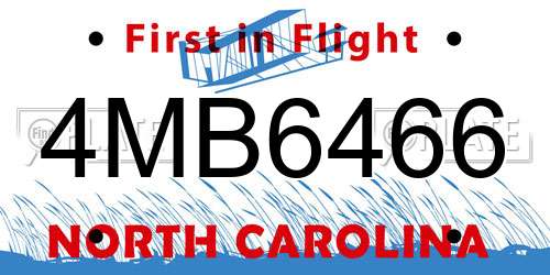 4MB6466 North Carolina License Plate