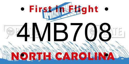 4MB708 North Carolina License Plate