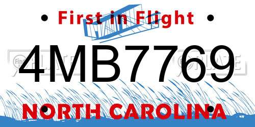 4MB7769 North Carolina License Plate