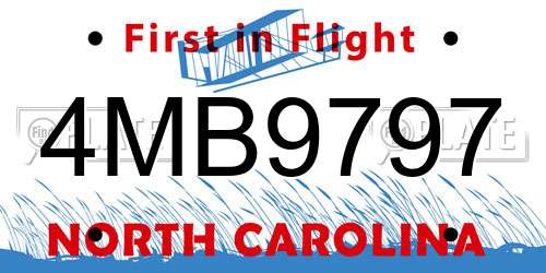 4MB9797 North Carolina License Plate