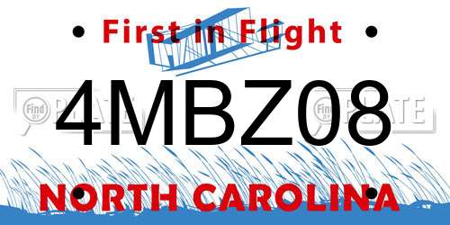 4MBZ08 North Carolina License Plate