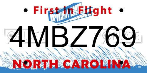 4MBZ769 North Carolina License Plate
