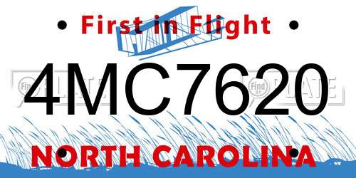 4MC7620 North Carolina License Plate