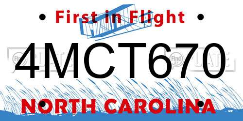 4MCT670 North Carolina License Plate