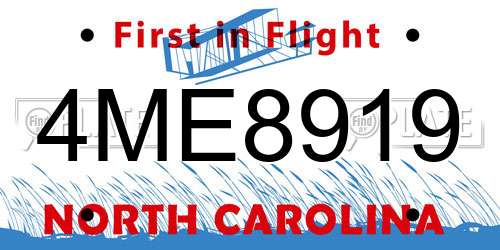 4ME8919 North Carolina License Plate
