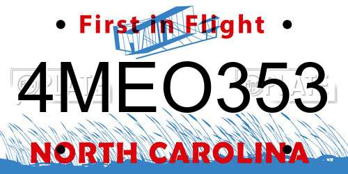 4MEO353 North Carolina License Plate