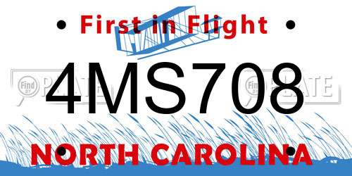 4MS708 North Carolina License Plate
