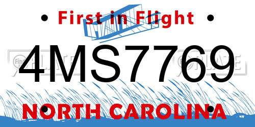 4MS7769 North Carolina License Plate