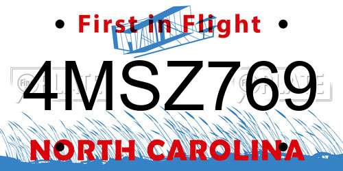 4MSZ769 North Carolina License Plate