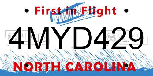 4MYD429 North Carolina License Plate