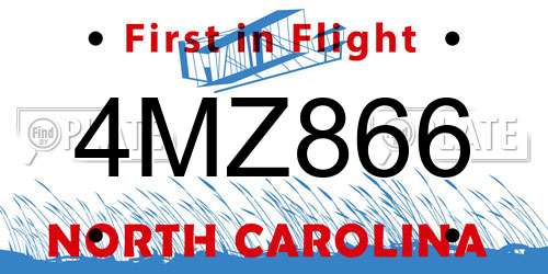 4MZ866 North Carolina License Plate