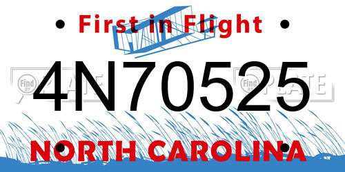 4N70525 North Carolina License Plate