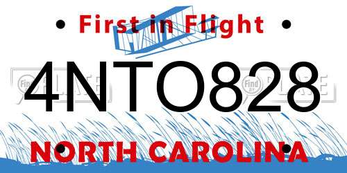 4NTO828 North Carolina License Plate