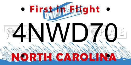 4NWD70 North Carolina License Plate