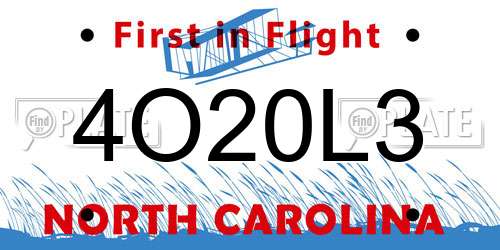 4O20L3 North Carolina License Plate