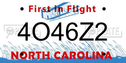 4O46Z2 North Carolina License Plate