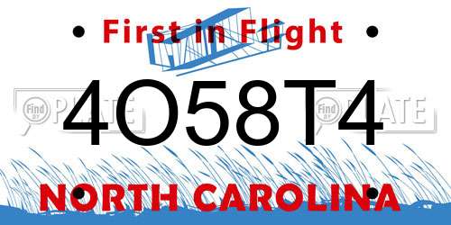 4O58T4 North Carolina License Plate